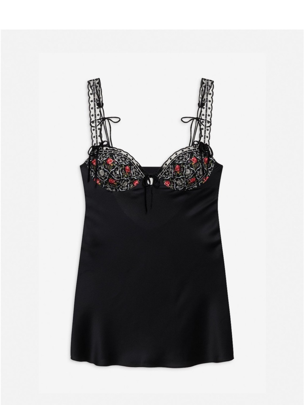 For Love & Lemons Loretta Slip Dress (XS) NWT Black Satin + Lace Embroidery
